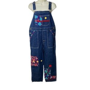 L. L. Bean Patchwork Denim Overalls Big Girl size Large Colorful Corduroy Trim